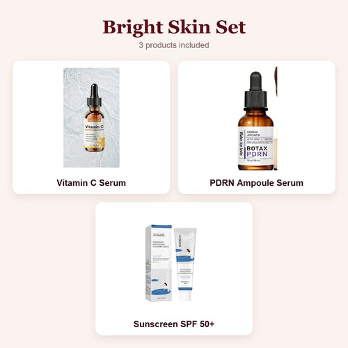 Bright Skin Set: Vitamin C Serum, PDRN Ampoule Serum, Sunscreen SPF 50+