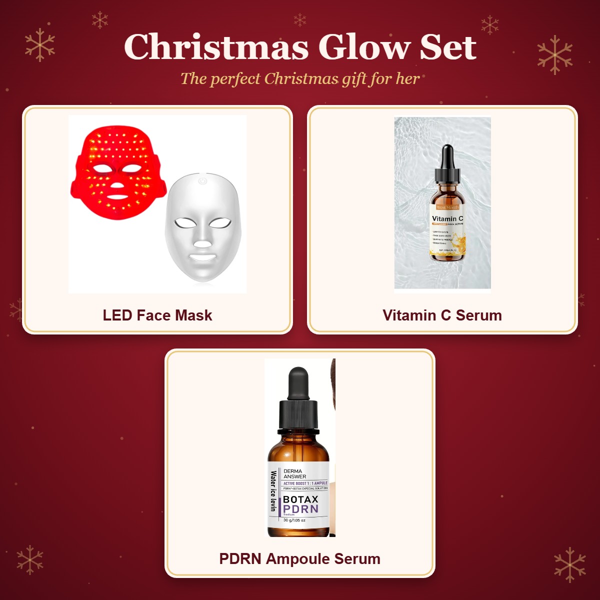 Christmas Glow Set: LED Face Mask, Vitamin C Serum, PDRN Ampoule Serum